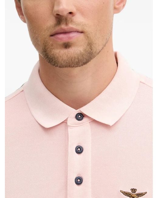 Aeronautica Militare Pink Embroidered-Logo Piqué Polo Shirt for men
