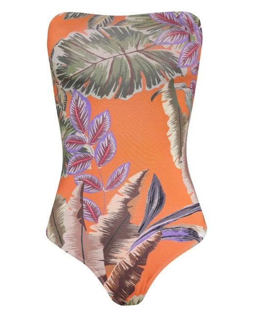 Brigitte Bardot Red Leaf-Print Halter Swimsuit