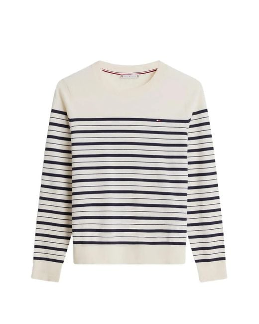 Tommy Hilfiger White Striped-Pattern Sweater