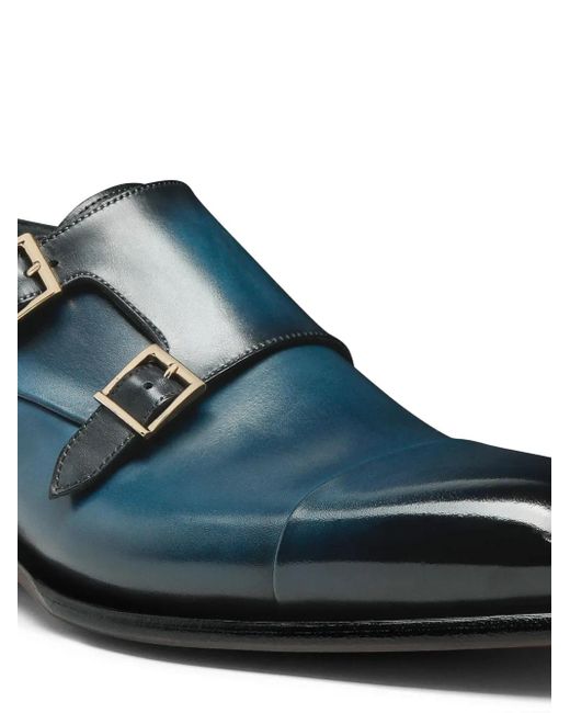 Santoni Blue Leather Monk Shoes for men