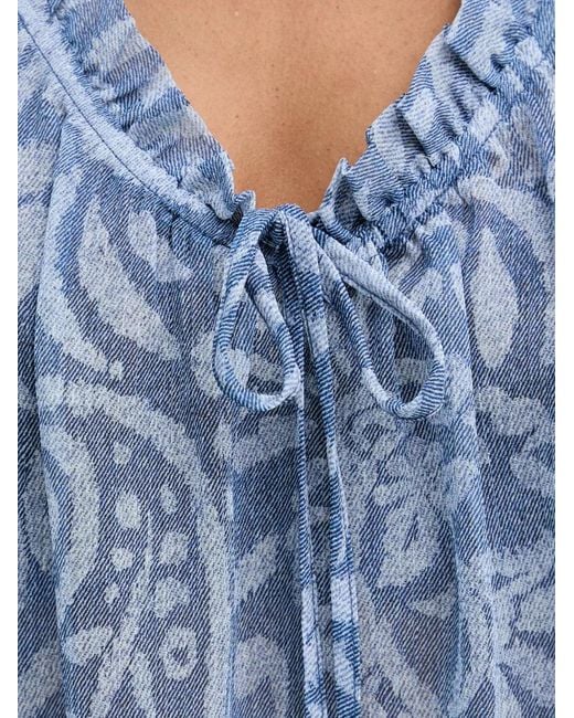 Morgan Blue Paisley-Print Ruffled Blouse