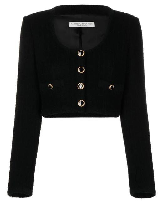 Alessandra Rich Black Cropped Bouclé Jacket