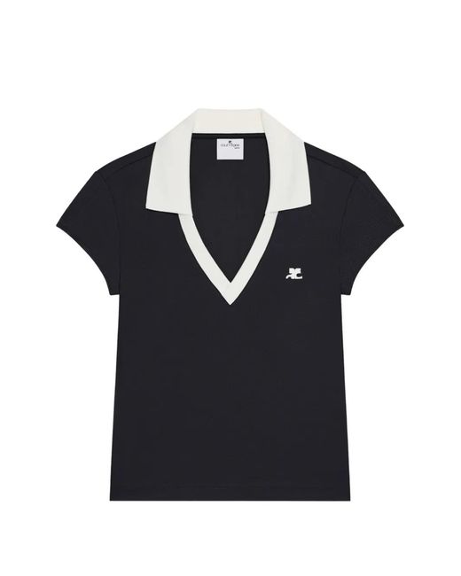 Courreges Black V-Neck Cropped T-Shirt