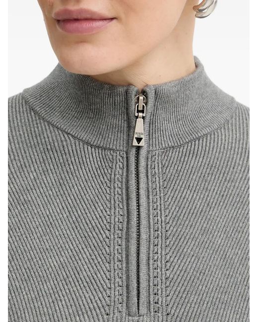 Guess Gray Harley Zip Ribbed Sweater
