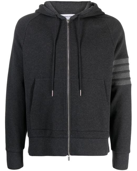 Thom Browne Black 4-Bar Zip Up Hoodie for men