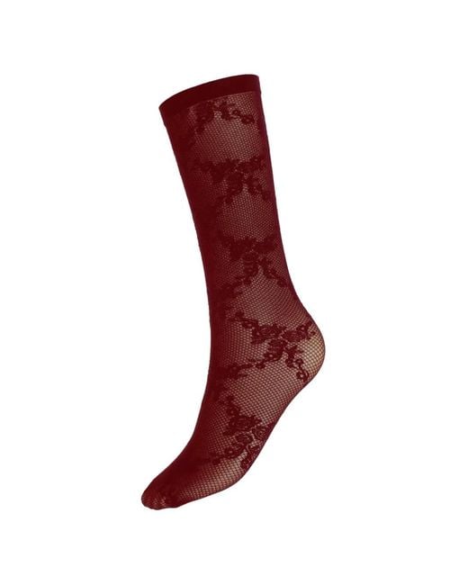 Wolford Red Floral-Lace Socks