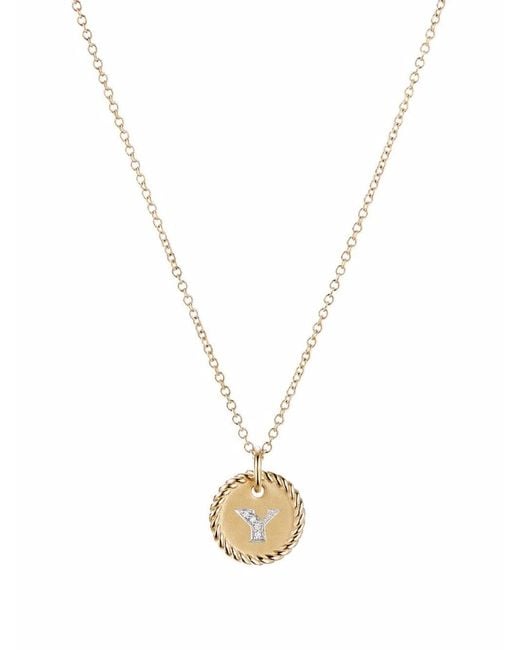 David Yurman Metallic 18Kt Initial Y Diamond Charm Necklace