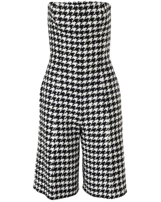 Carolina Herrera Blue Houndstooth-Pattern Playsuit