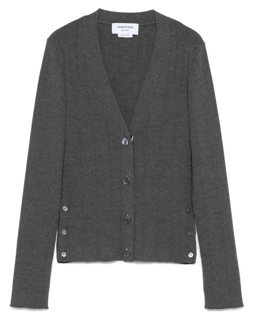Thom Browne Gray Pointelle Ribbed Knit Cardigan