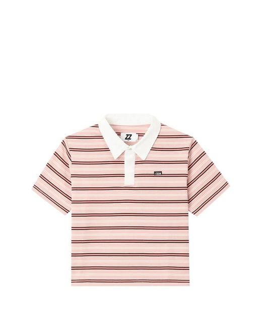Izzue Women's Pink Striped Polo Top