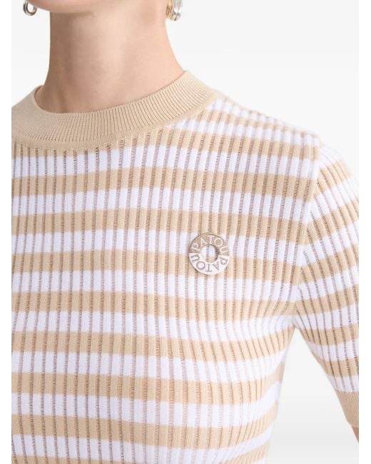 Patou White Striped-Pattern Ribbed Top