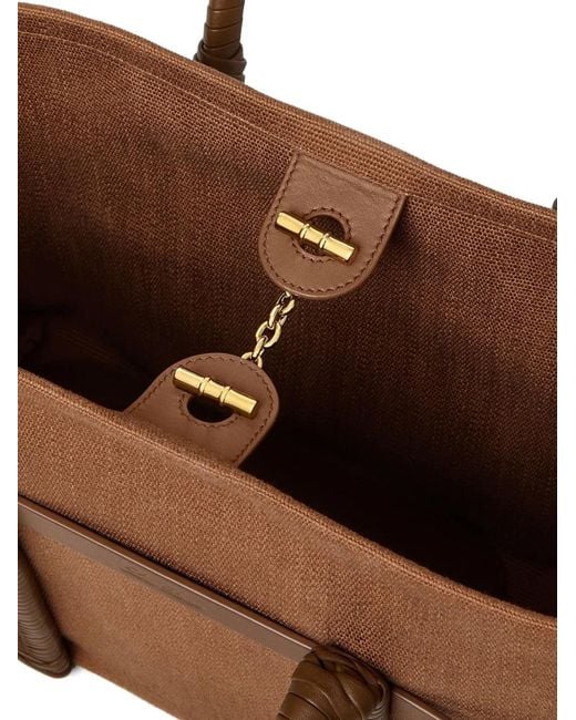 Loro Piana Brown Smal Leather-Trim Canvas Tote Bag