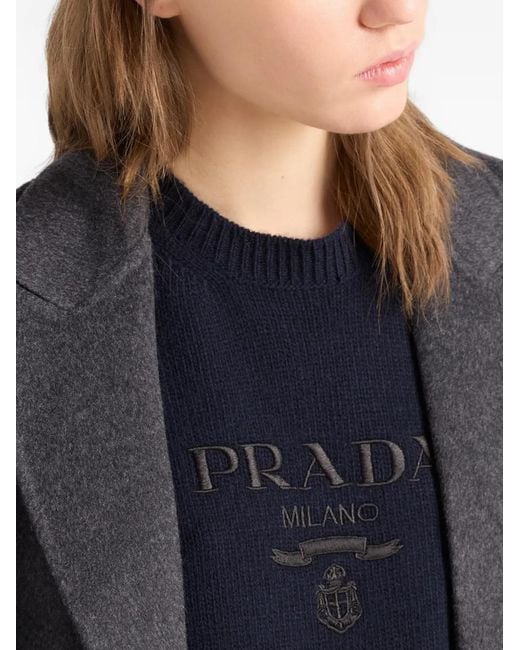Prada Blue Bleu Wool Cashmere Girocollo Shirt