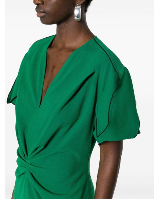 Victoria Beckham Midi-jurk Met Gesmockt Detail in het Green
