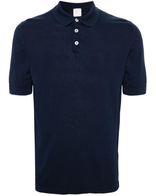 Eleventy Blue Fine-knit Cotton Polo Shirt for men