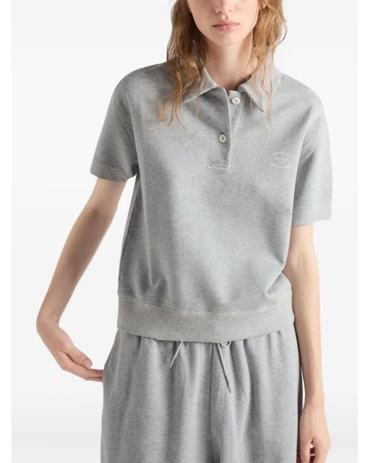 Prada Gray Geripptes Poloshirt Mit Logo
