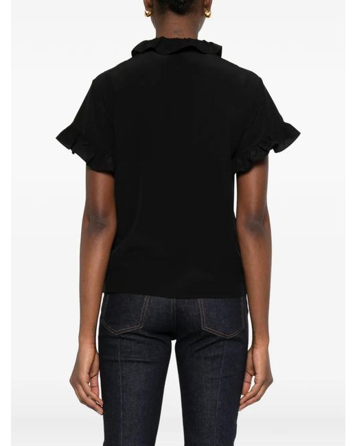 Chloé Black Short-Sleeve Top With Mother-Of-Pearl Buttons