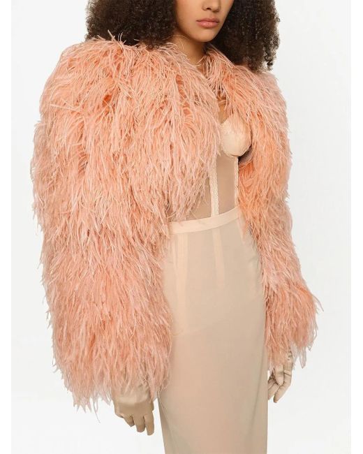 Dolce & Gabbana Pink Kim Dolce&Gabbana Feather-Trim Bolero Jacket