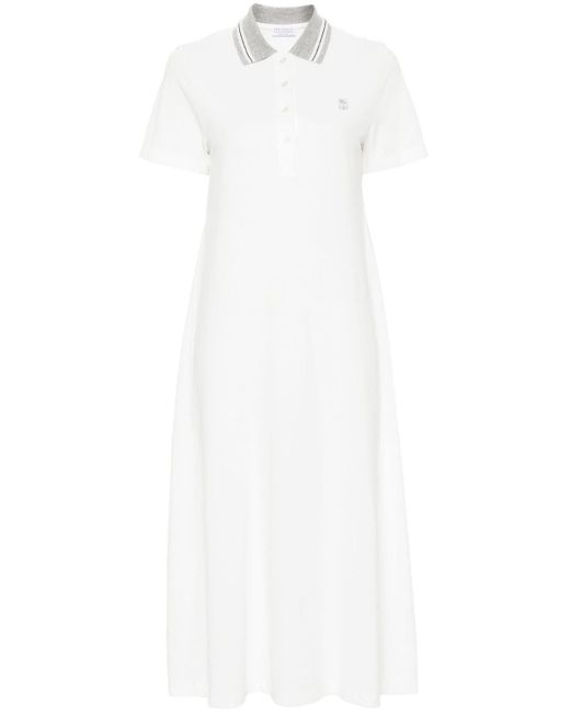 Brunello Cucinelli White Kleid mit Poloshirtkragen