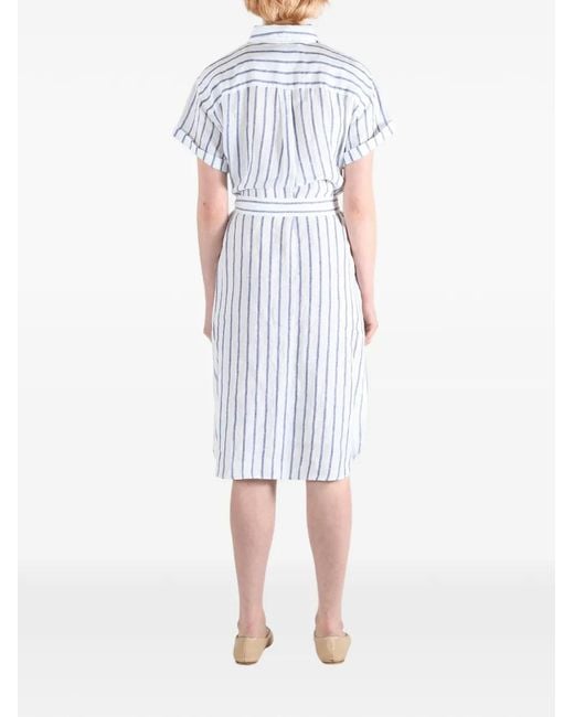 Polo Ralph Lauren White Striped-Pattern Tie-Waist Midi Shirt Dress