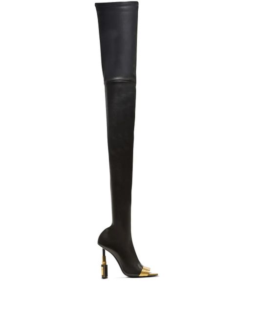 Balmain Lipstick レザーサイハイブーツ Black