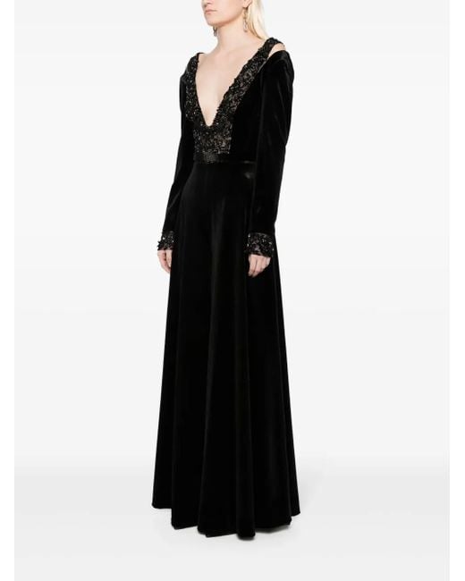 Saiid Kobeisy Black Beaded Velvet Wide-Leg Jumpsuit