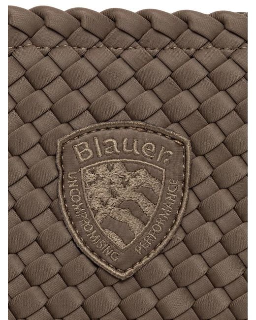 Blauer Brown Gewebte Clutch Mit Logo-Patch