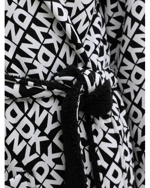 DKNY White Hooded Geometric Print Robe