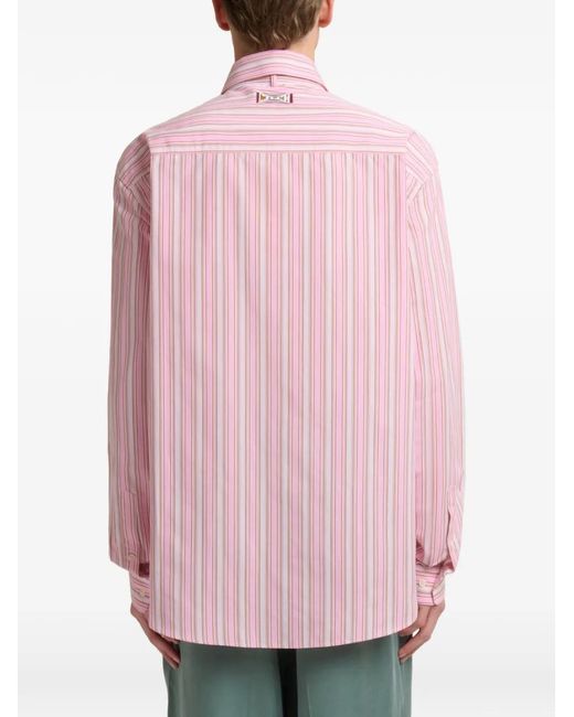 Marni Pink Striped Poplin Shirt With Neck Strap for men