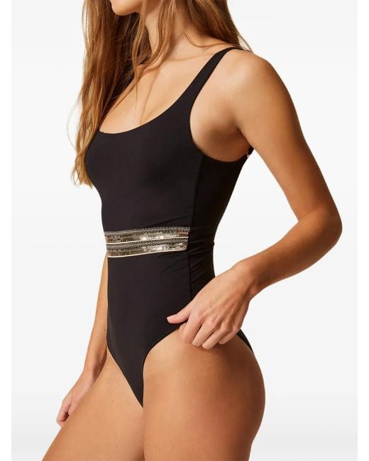 Twinset Black One-Piece Swimsuit With Sequin Embroidery