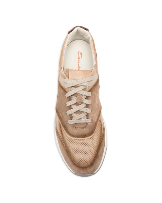 Santoni Brown Innova Perforated Sneakers for men