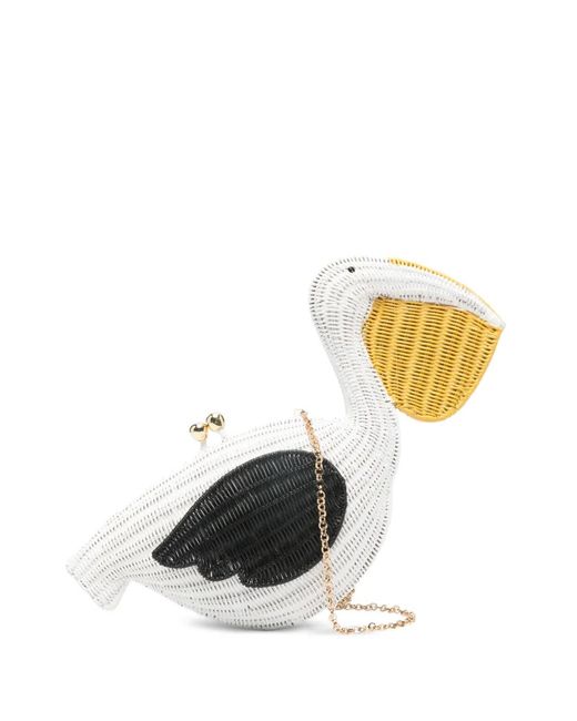 Serpui White Pelican Chain Clutch Bag