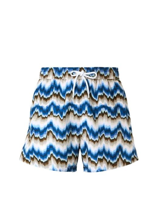 Missoni Blue Zigzag-Print Drawstring Swim Shorts for men