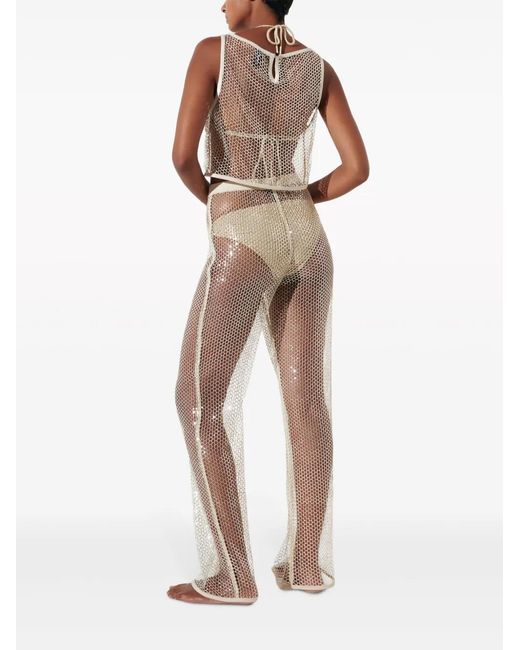 Karl Lagerfeld White Sequinned Mesh Trousers