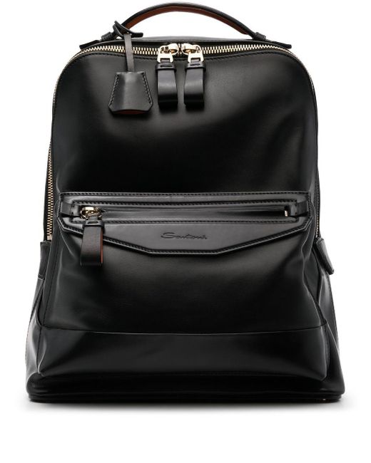 Santoni Embossedlogo Leather Backpack in Black for Men Lyst