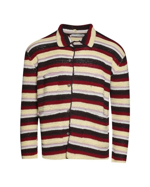BAZISZT Natural Sweden Striped Crochet Shirt for men