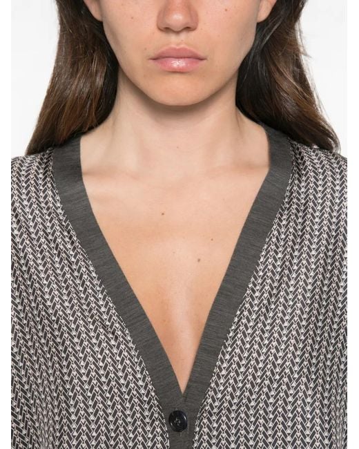 Whyci Gray Geometric-Pattern V-Neck Cardigan
