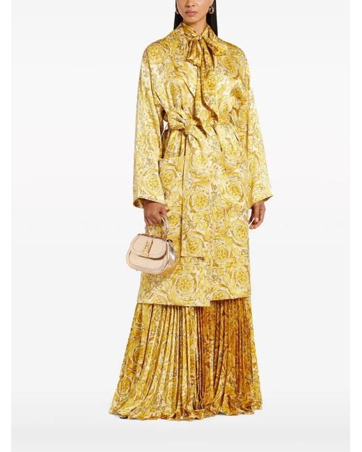 Versace Yellow Barocco-Print Silk-Satin Robe