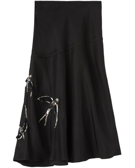 Jupe mi-longue asymétrique brodée de sequins Jil Sander en coloris Black