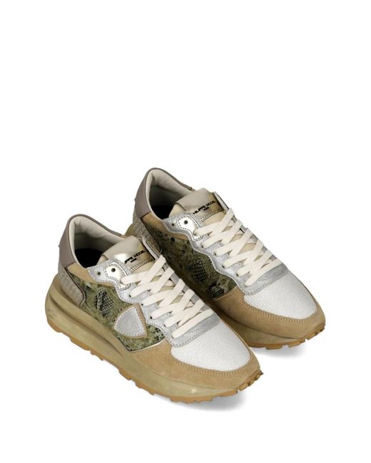 Philippe Model Green Snakeskin-Detailed Trainers