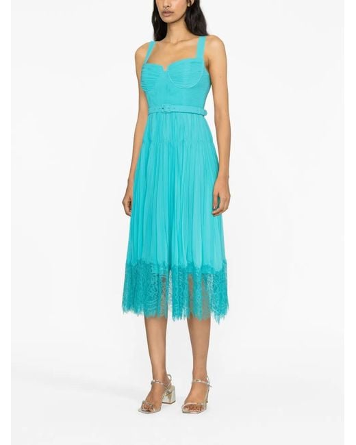 Self-Portrait Blue Pleated Chiffon Bustier Dress