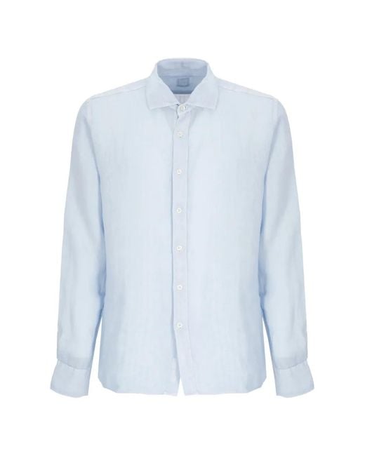 120% Lino Blue Long-Sleeved Shirt for men