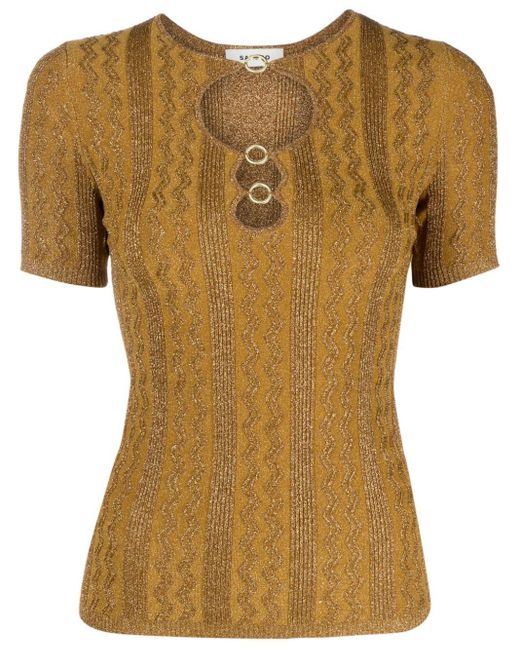 Sandro Brown Cut-out Knitted Top