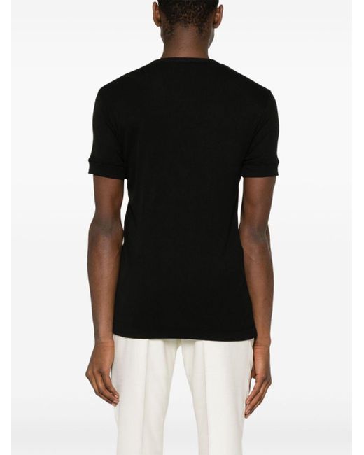 Tom Ford Black Buttoned Ribbed-knit T-shirt for men