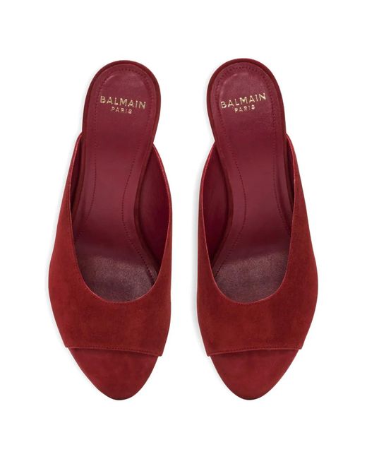 Balmain Red Suede Mule Sandals