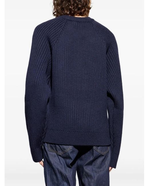DSquared² Blue Ribbed Crewneck Sweater for men