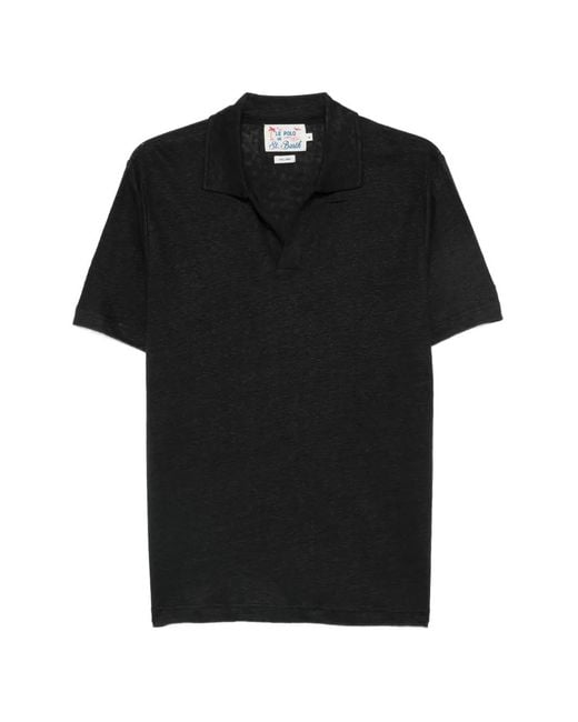 Mc2 Saint Barth Black Fraser Linen Polo Shirt for men