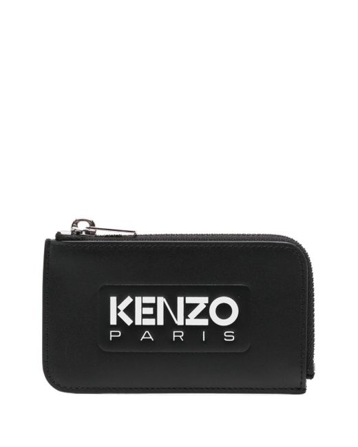 KENZO Black Logo-print Leather Cardholder for men
