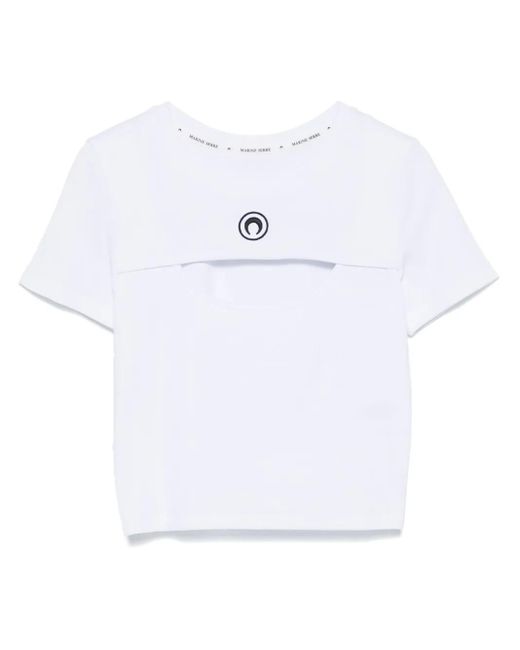 MARINE SERRE White Cut-Out-T-Shirt Mit Mond-Logo
