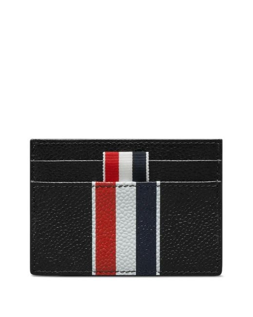 Thom Browne Black Pebble-Grain Rwb-Stripe Double Sided Card Holder
